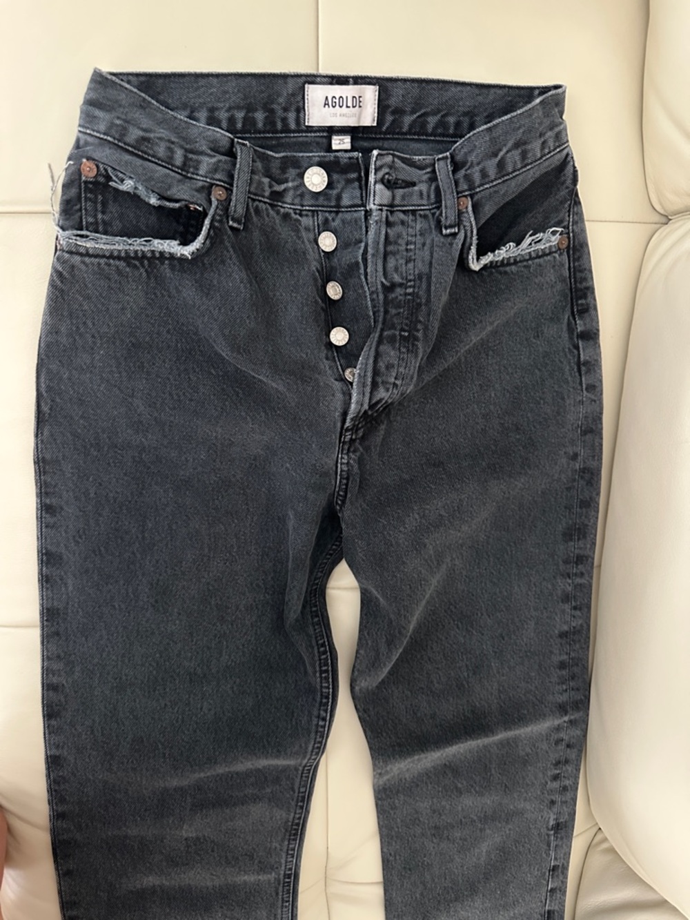 Agolde Black Washed High-Rise Button-Fly Jeans